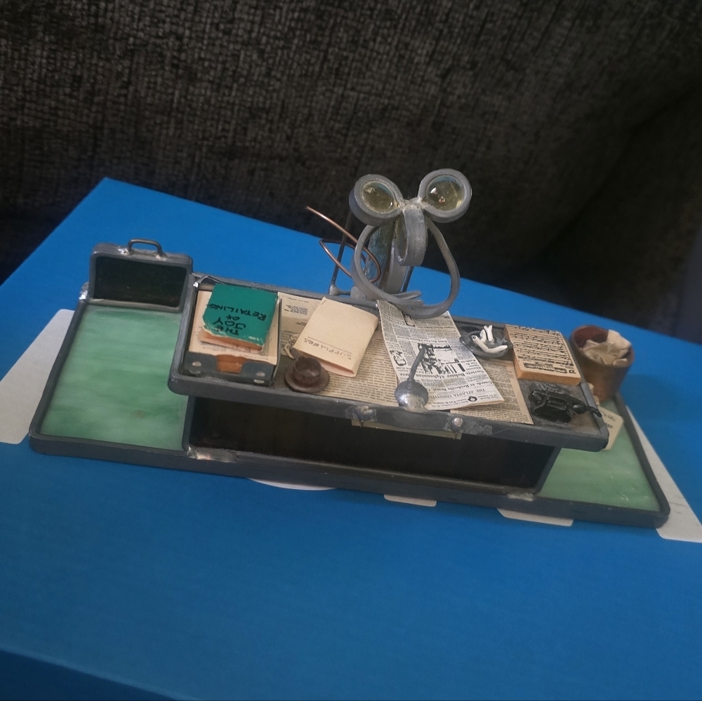 Carl Goeller | Mid-Century Modern Miniature Stained Glass Mouse Diorama